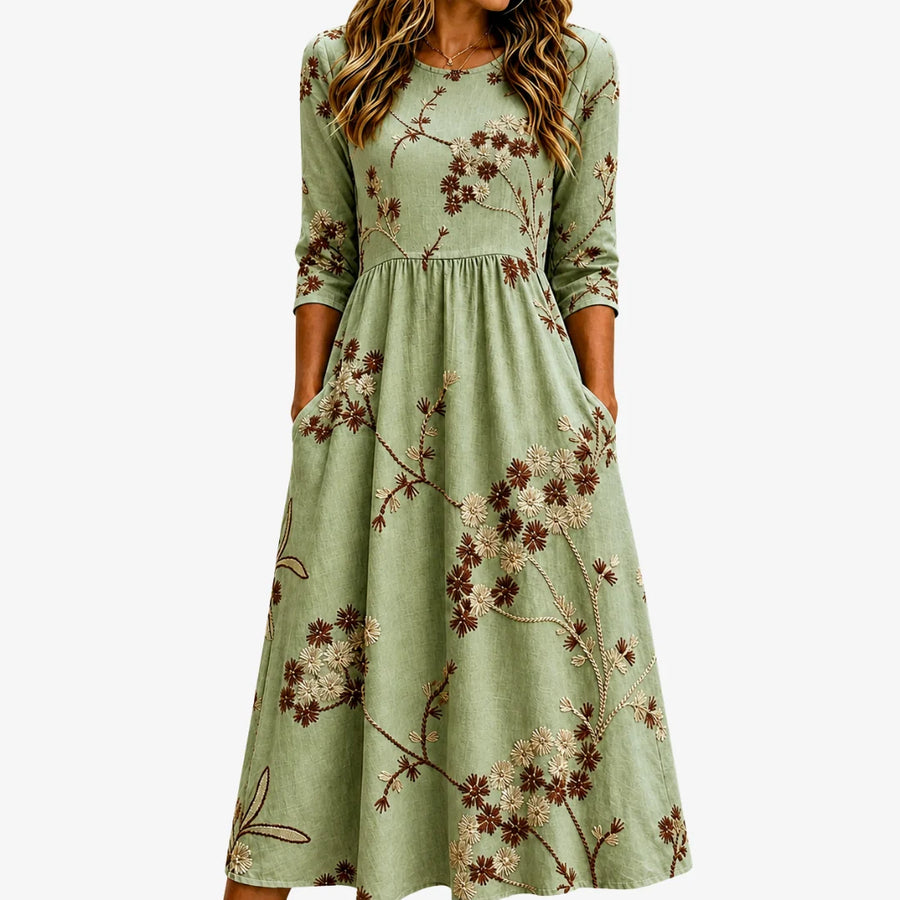 Sage Meadow Floral Pocket Midi Dress