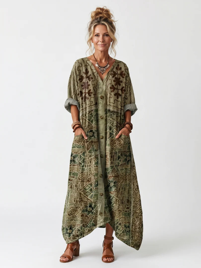 Aleta | Button Front Oversized Pocket Midi Dress